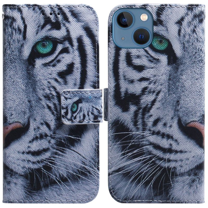 Kožené Puzdro iPhone 15 Biely Tiger