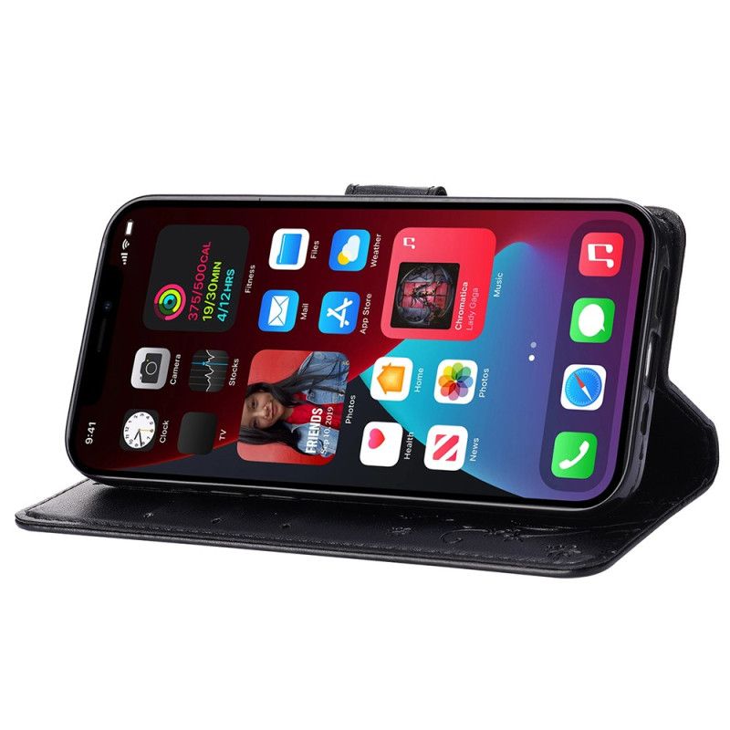 Kožené Puzdro iPhone 15 Kvety So Šnúrkou