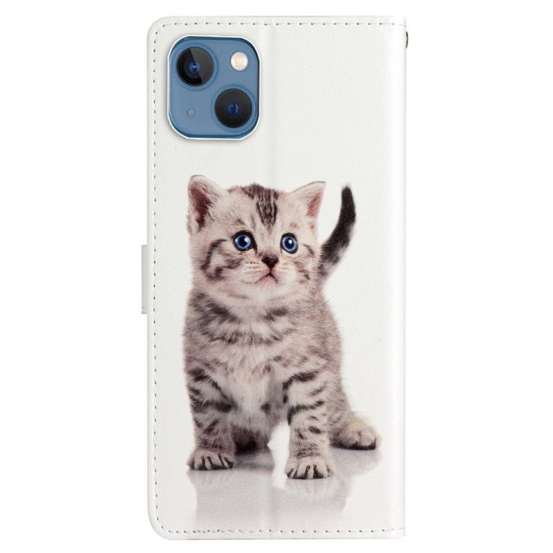 Kožené Puzdro iPhone 15 Roztomilá Mačka S Popruhom