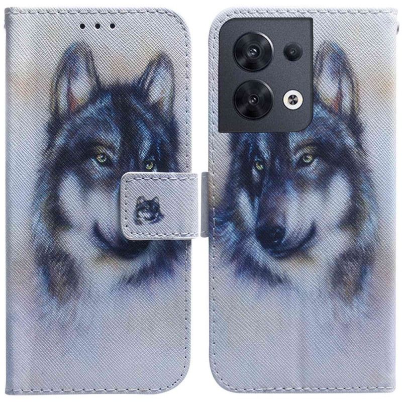 Kožené Puzdro Oppo Reno 8 Akvarelový Pes So Šnúrkou