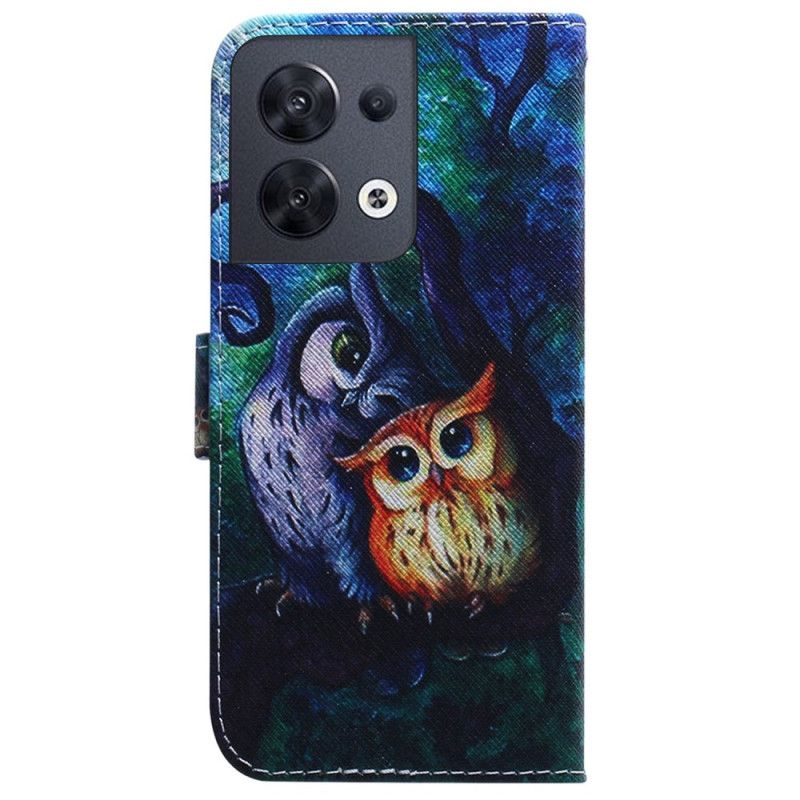 Kožené Puzdro Oppo Reno 8 Maľba Strappy Owls