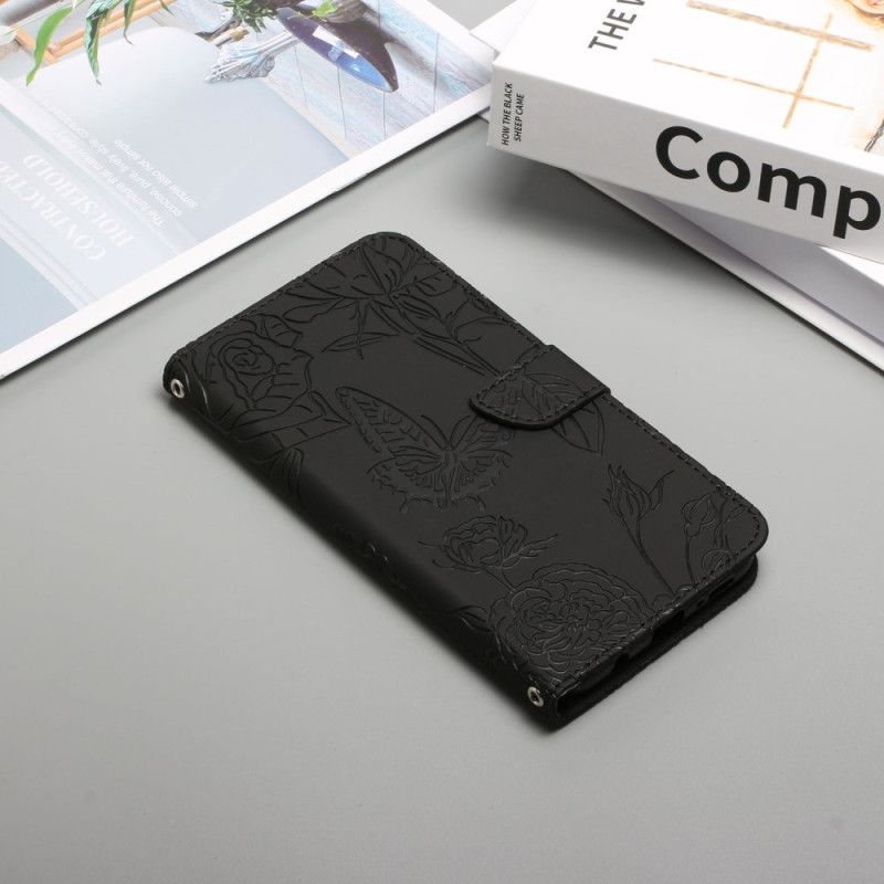 Kožené Puzdro Oppo Reno 8 Motýle A Ramenný Popruh