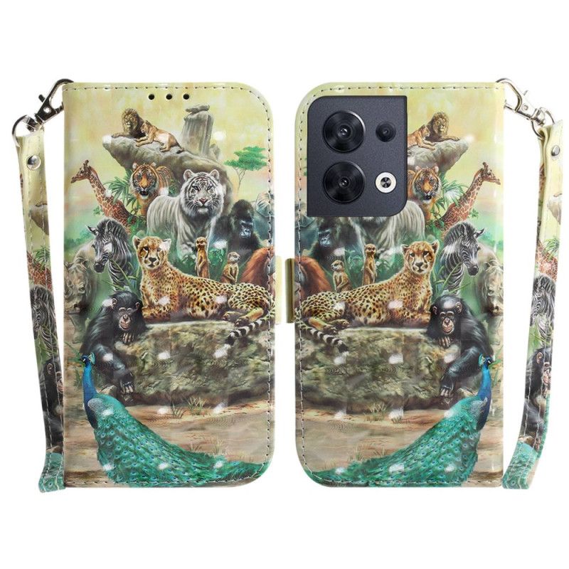 Kožené Puzdro Oppo Reno 8 Safari Zvieratká So Šnúrkou