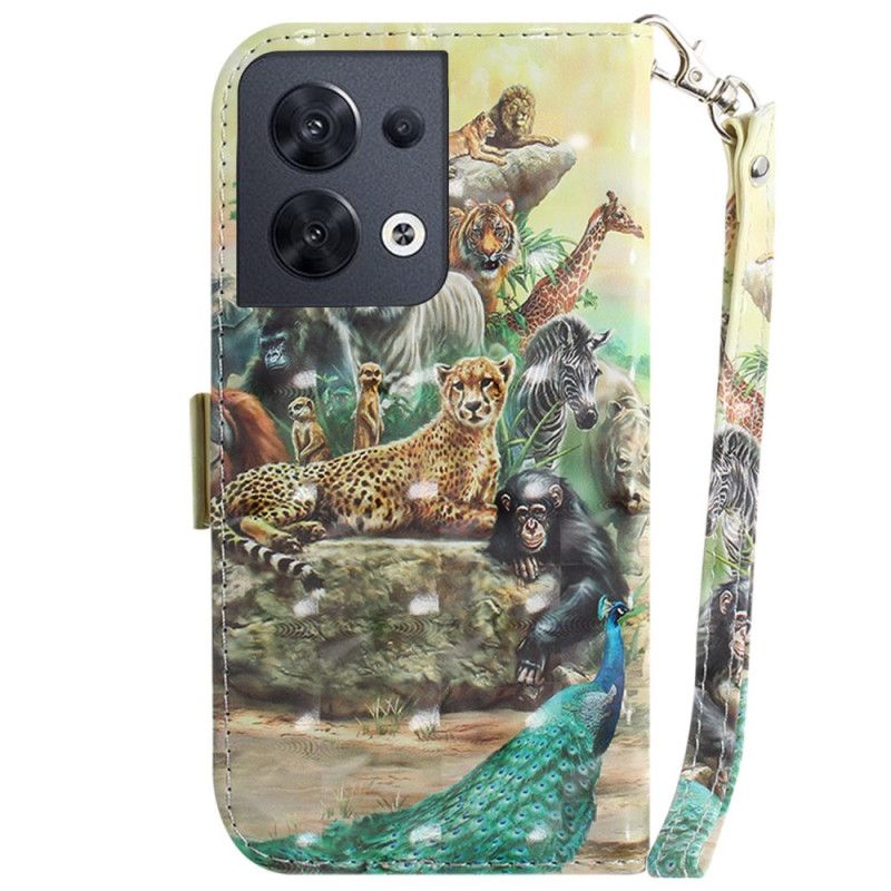 Kožené Puzdro Oppo Reno 8 Safari Zvieratká So Šnúrkou