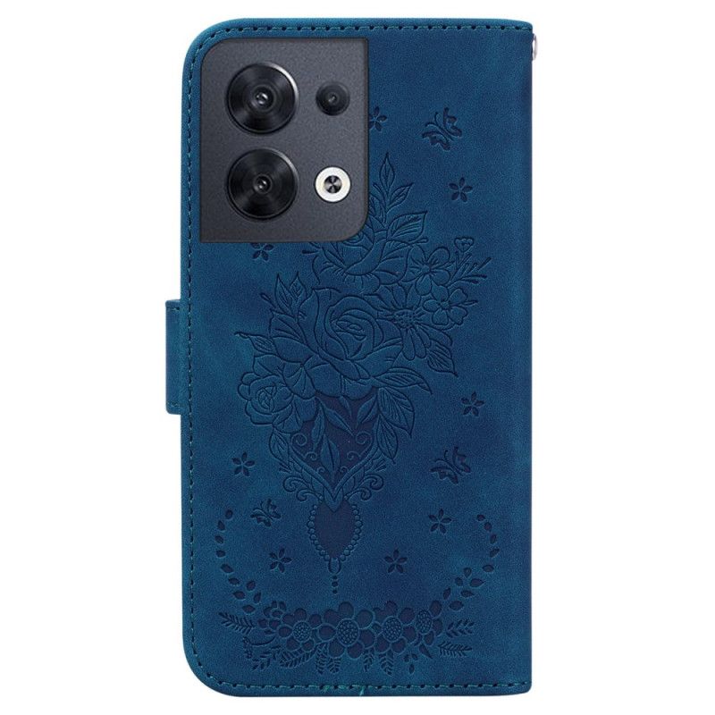 Kožené Puzdro Oppo Reno 8 Strappy Ruže A Motýle