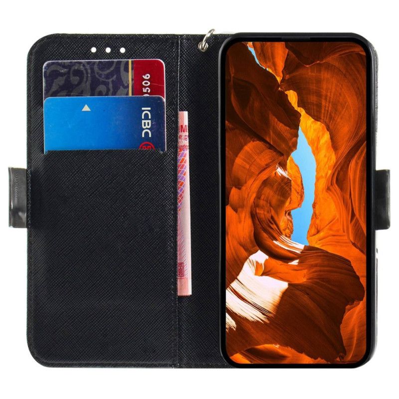 Kožené Puzdro Oppo Reno 8 Tancujúce Mačky S Lanyardom