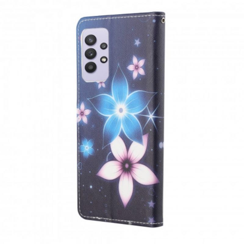 Kožené Puzdro Samsung Galaxy A32 Kvety Lunárneho Popruhu