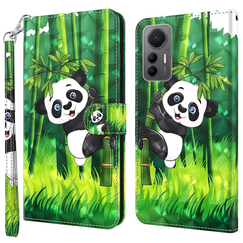 Kožené Puzdro Xiaomi 12 Lite Bambusová Panda So Šnúrkou