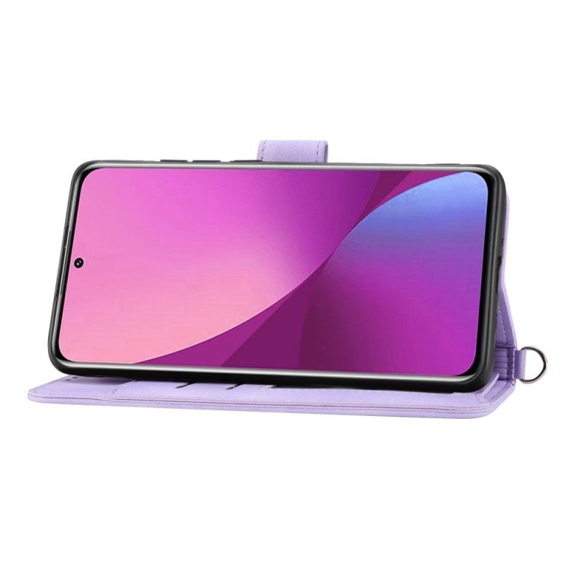 Kožené Puzdro Xiaomi 12 Lite Kvetinový Popruh A Popruh Cez Rameno