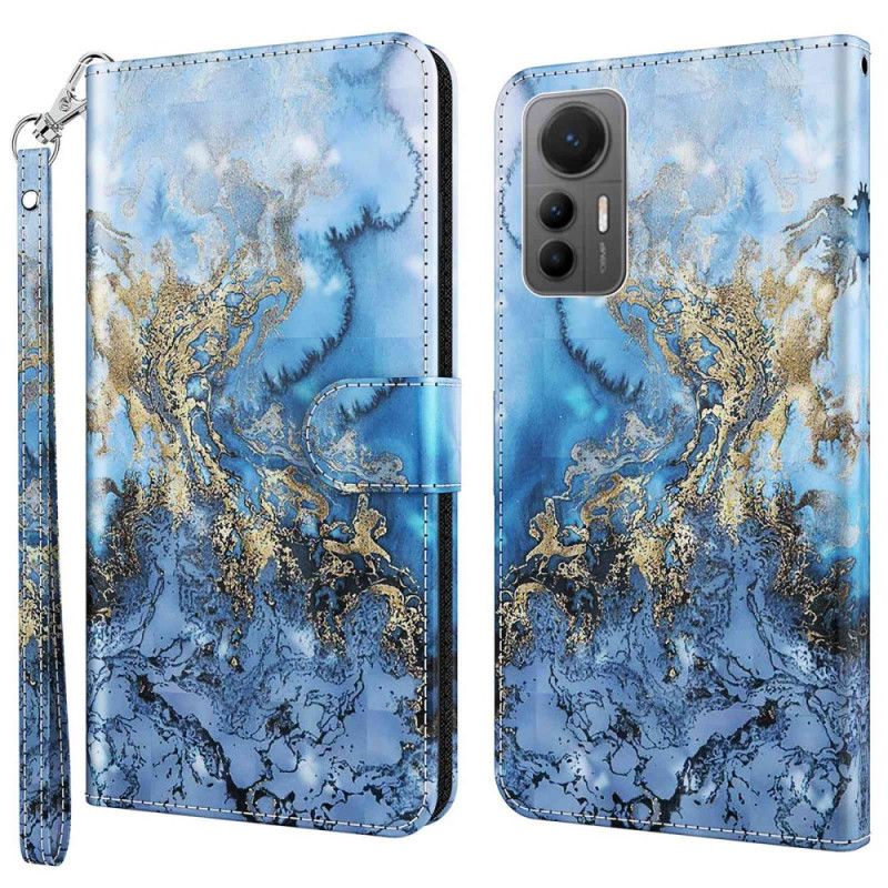 Kožené Puzdro Xiaomi 12 Lite Popruhový Mramorový Štýl