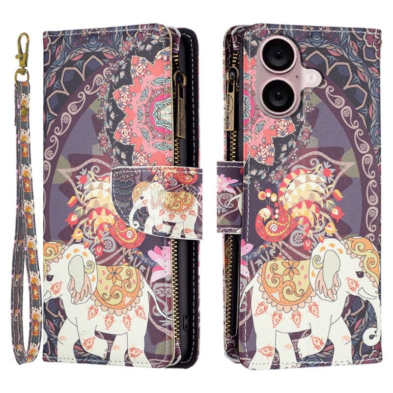 Kožené Puzdro iPhone 16 Kryt Na Mobil Peňaženka Tribal Elephant