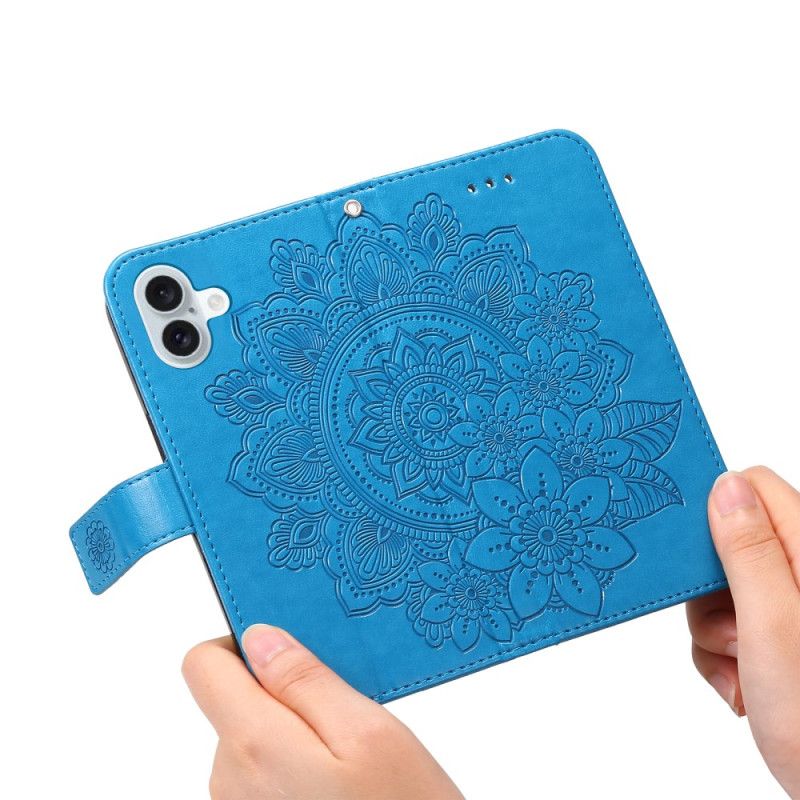 Kožené Puzdro iPhone 16 Kryt Na Mobil Tlač Mandaly S Remienkom