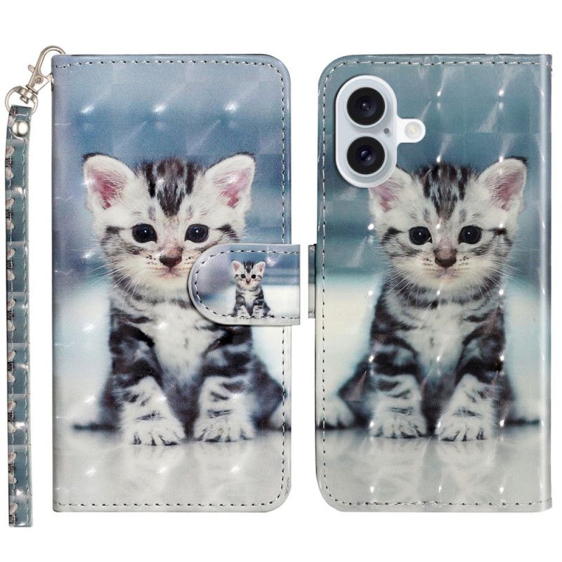 Kožené Puzdro iPhone 16 Mačiatko S Popruhom