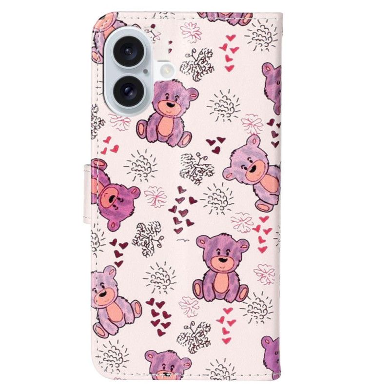 Kožené Puzdro iPhone 16 Medvede Na Šnúre