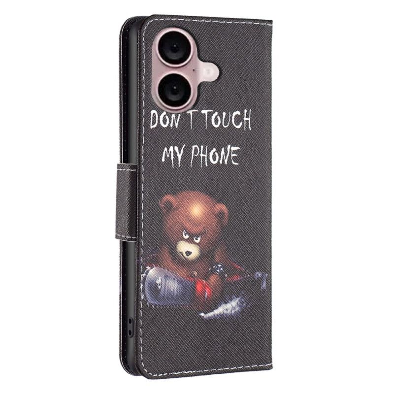 Kožené Puzdro iPhone 16 Nebezpečný Medveď