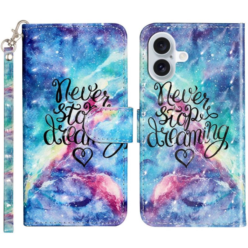 Kožené Puzdro iPhone 16 Nikdy Neprestaňte Snívať S Popruhom