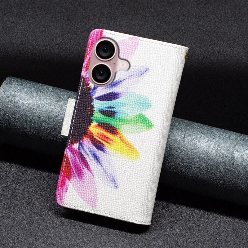 Kožené Puzdro iPhone 16 Peňaženka S Akvarelovými Kvetmi