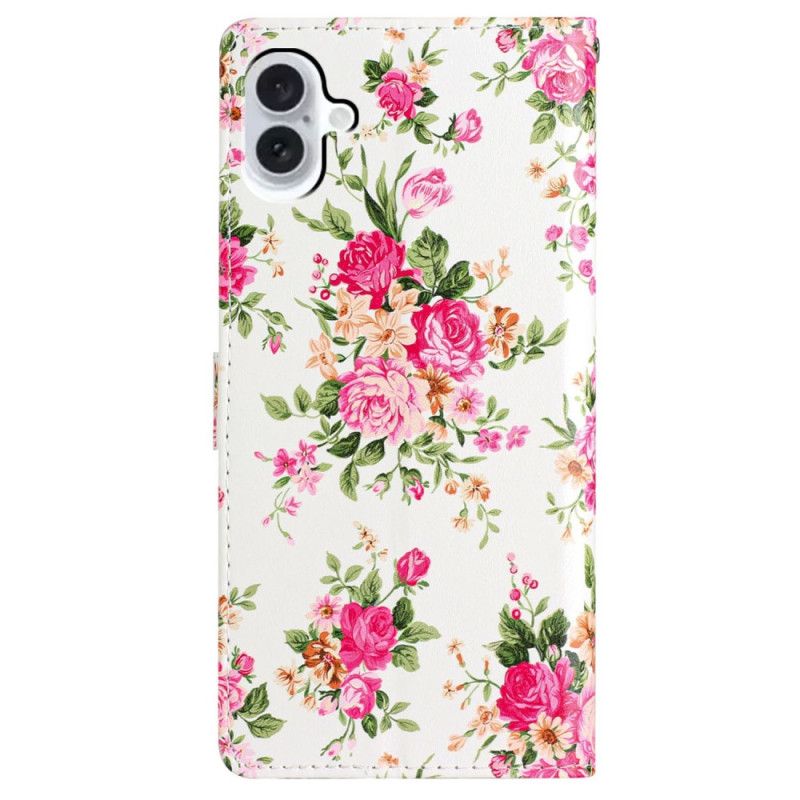 Puzdro iPhone 16 Červené Kvety S Remienkom