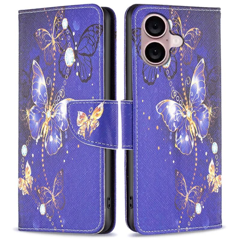 Puzdro iPhone 16 Motýle Na Fialovom Pozadí