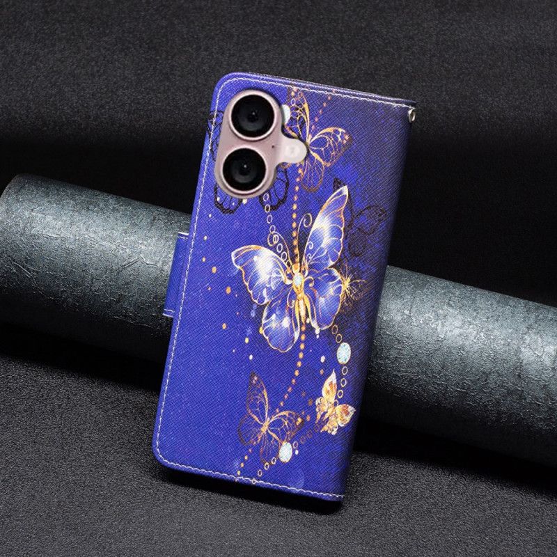 Puzdro iPhone 16 Motýle Na Fialovom Pozadí