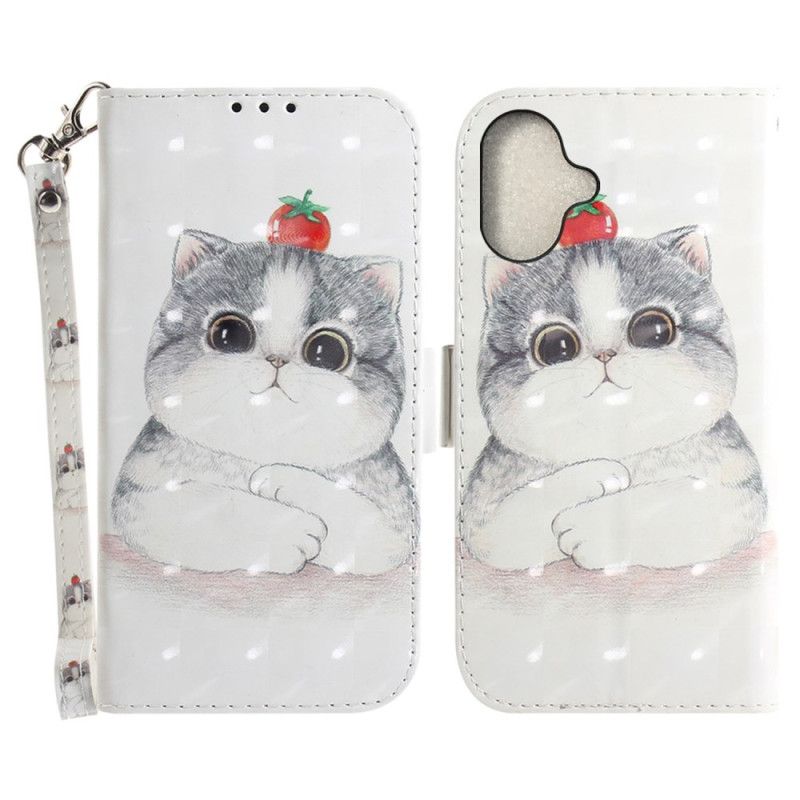 Puzdro iPhone 16 Roztomilá Mačka S Popruhom