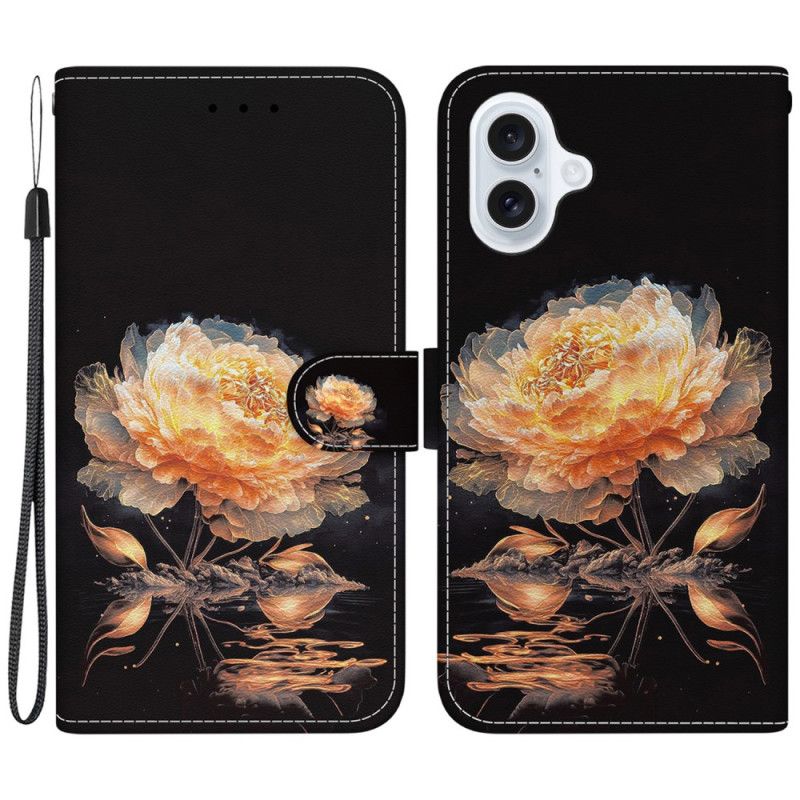 Puzdro iPhone 16 Zlatá Pivónia S Remienkom