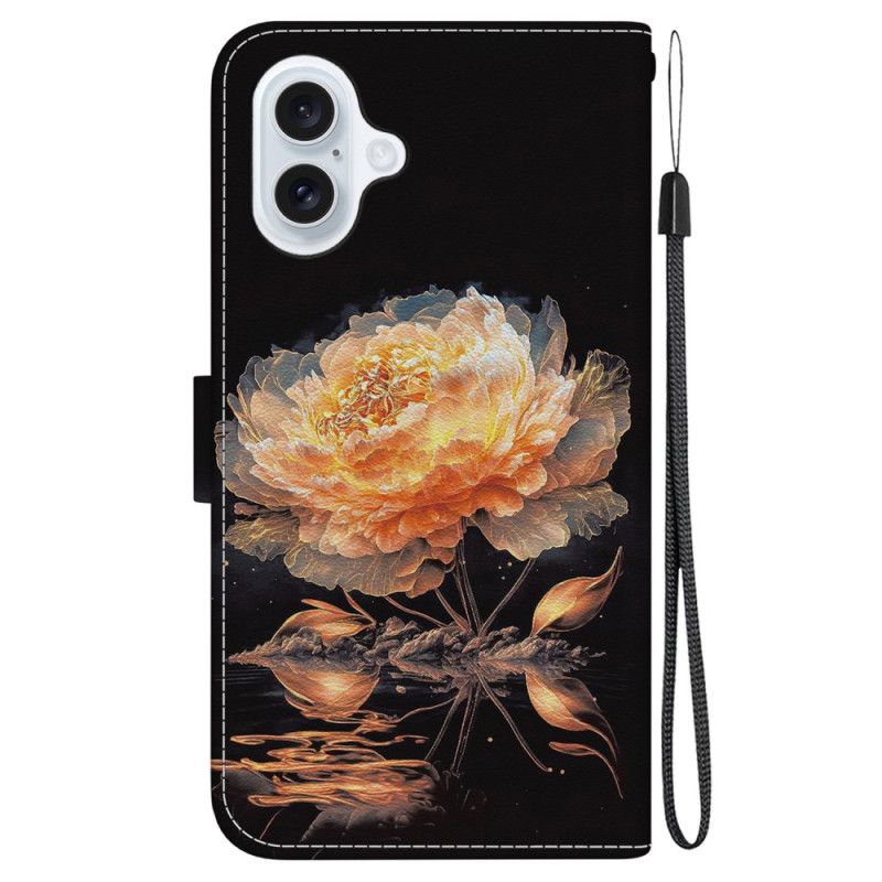 Puzdro iPhone 16 Zlatá Pivónia S Remienkom