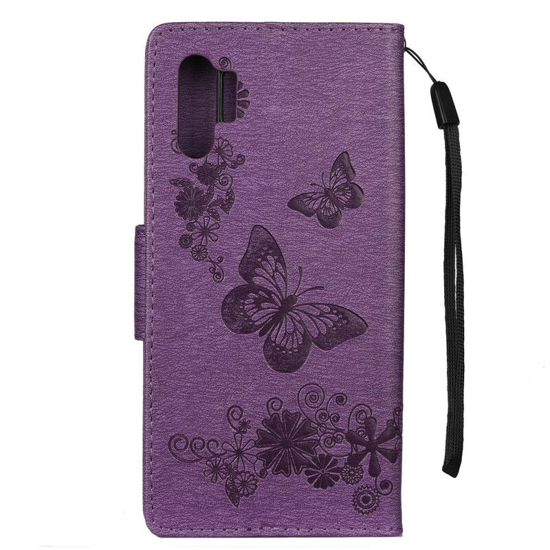 Kožené Puzdro Samsung Galaxy Note 10 Plus Motýle A Kvetinové Väzby