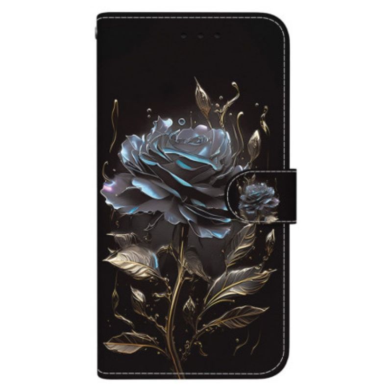 Kožené Puzdro Xiaomi Redmi Note 13 5g Čierna Ruža S Remienkom