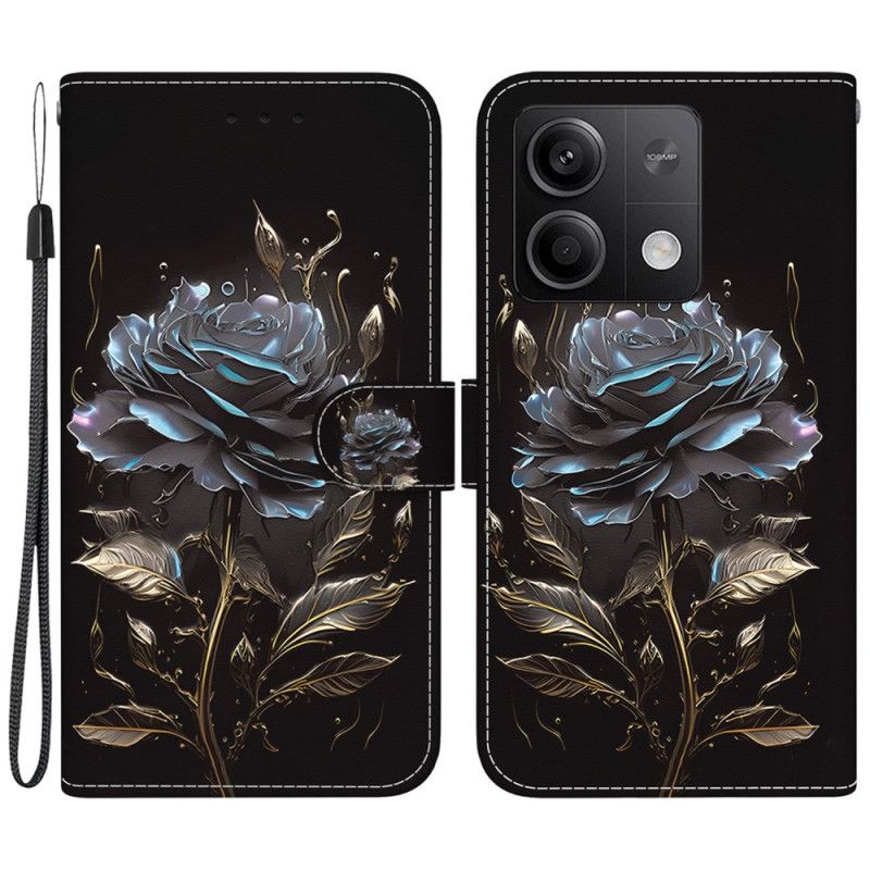 Kožené Puzdro Xiaomi Redmi Note 13 5g Čierna Ruža S Remienkom