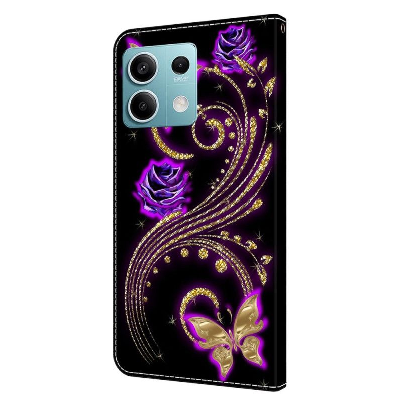 Kožené Puzdro Xiaomi Redmi Note 13 5g Fialové Kvety A Motýle