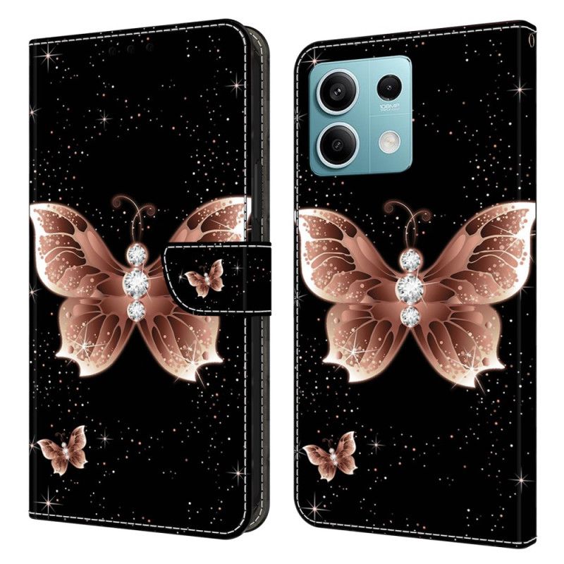 Kožené Puzdro Xiaomi Redmi Note 13 5g Ružové Diamantové Motýle