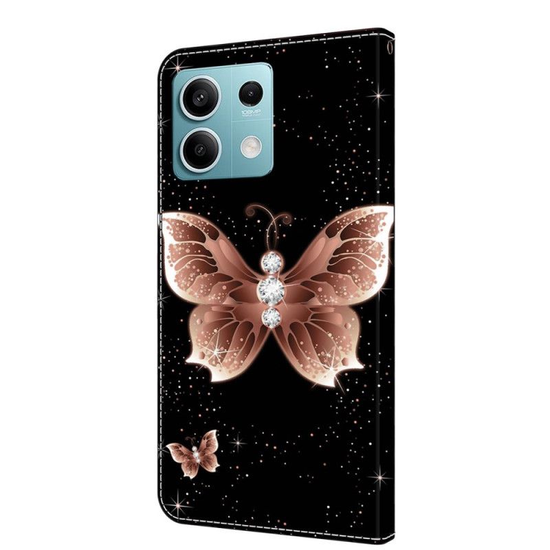 Kožené Puzdro Xiaomi Redmi Note 13 5g Ružové Diamantové Motýle