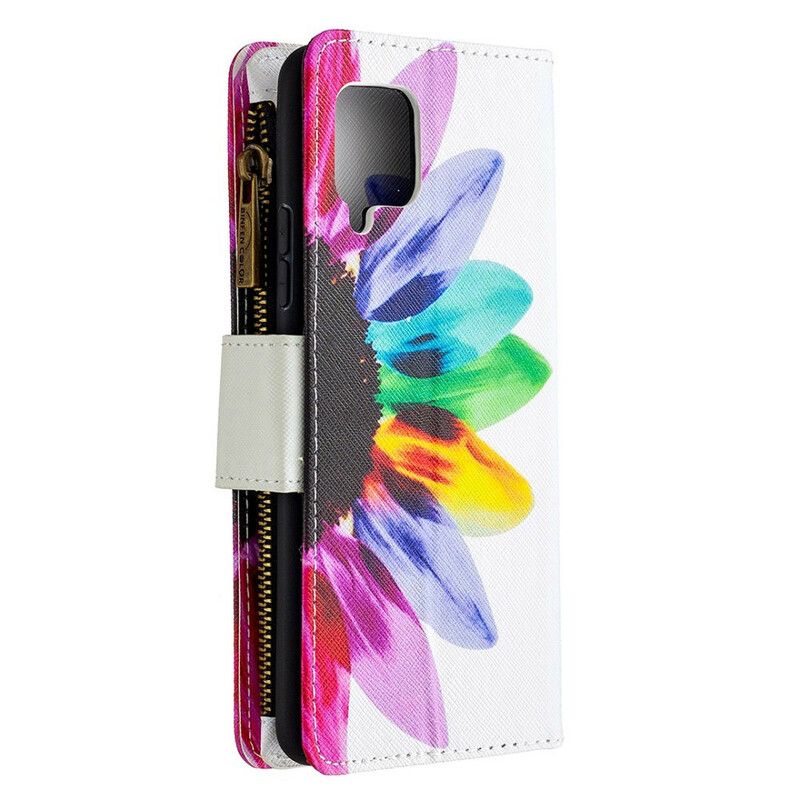 Flipové Puzdro Samsung Galaxy A42 5G Kvetinové Vrecko Na Zips