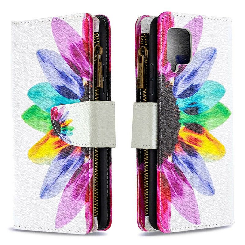 Flipové Puzdro Samsung Galaxy A42 5G Kvetinové Vrecko Na Zips