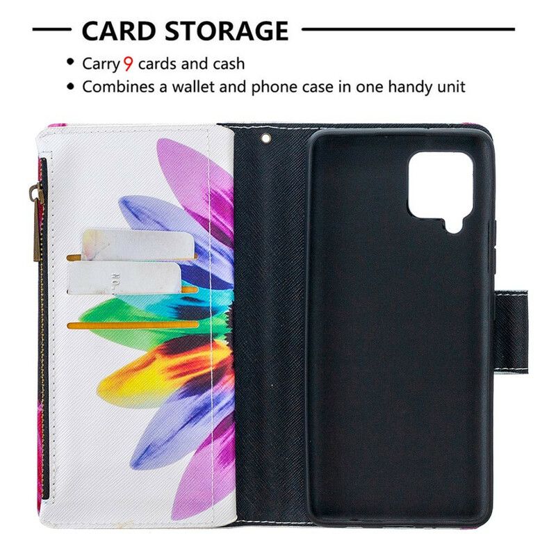 Flipové Puzdro Samsung Galaxy A42 5G Kvetinové Vrecko Na Zips