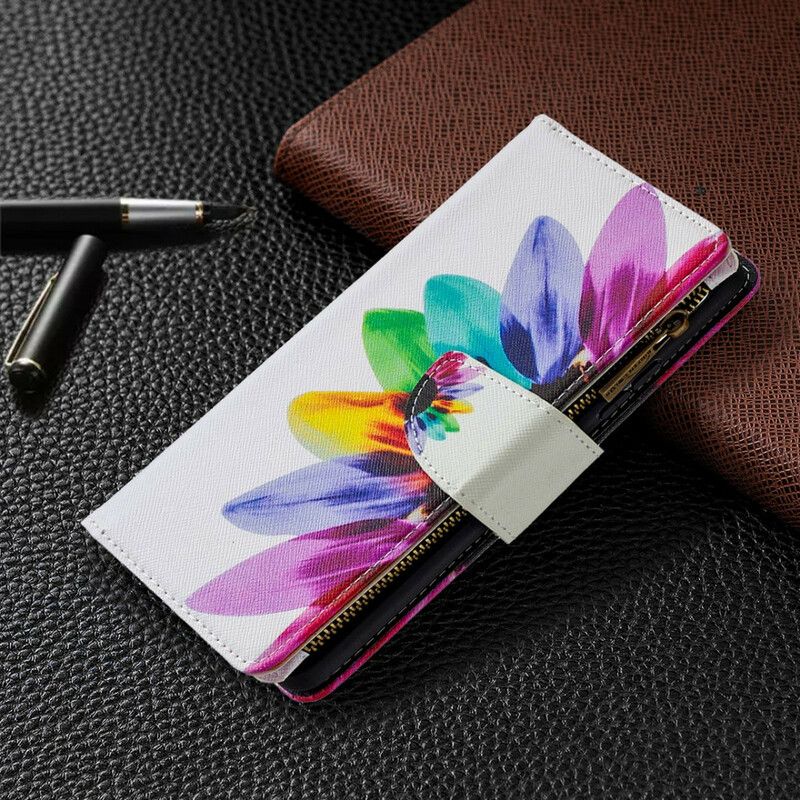 Flipové Puzdro Samsung Galaxy A42 5G Kvetinové Vrecko Na Zips