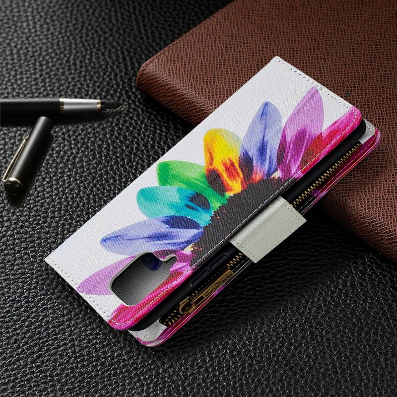 Flipové Puzdro Samsung Galaxy A42 5G Kvetinové Vrecko Na Zips