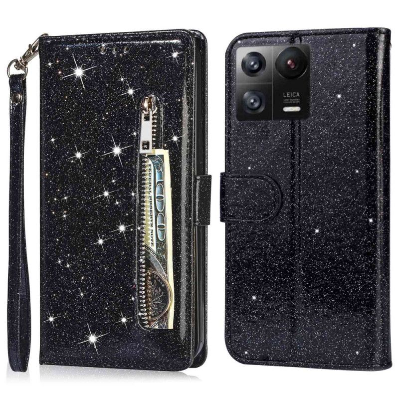 Kožené Puzdro Xiaomi 13 Pro Peňaženkový Flitrový Štýl Peňaženky