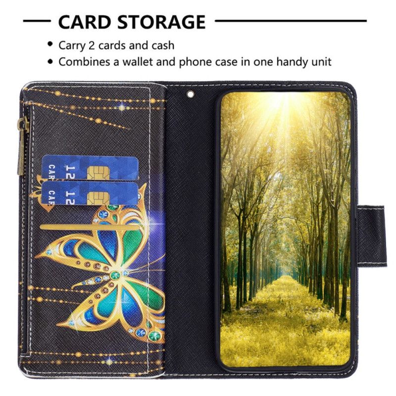 Kožené Puzdro Xiaomi 13 Pro Vrecko Na Zips Na Motýle