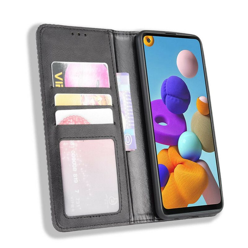 Flipové Puzdro Samsung Galaxy A21s Kožené Puzdro Štylizovaný Efekt Vintage Kože