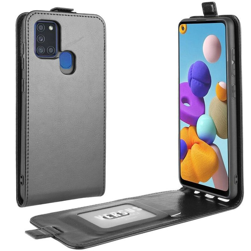 Kožené Puzdro Samsung Galaxy A21s Flipové Puzdro Skladací Kožený Efekt