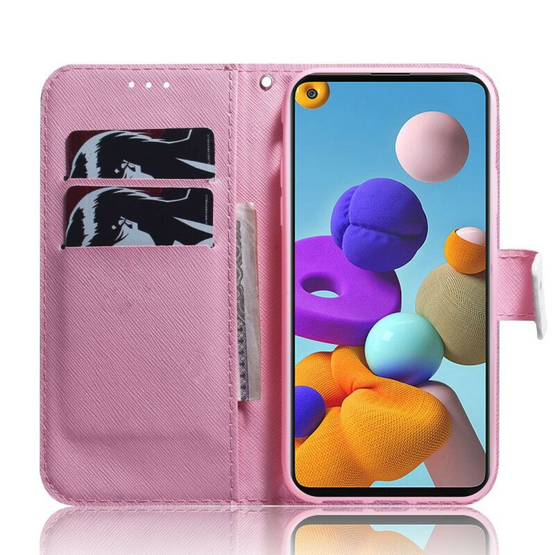 Kožené Puzdro Samsung Galaxy A21s Kvet Dusty Pink