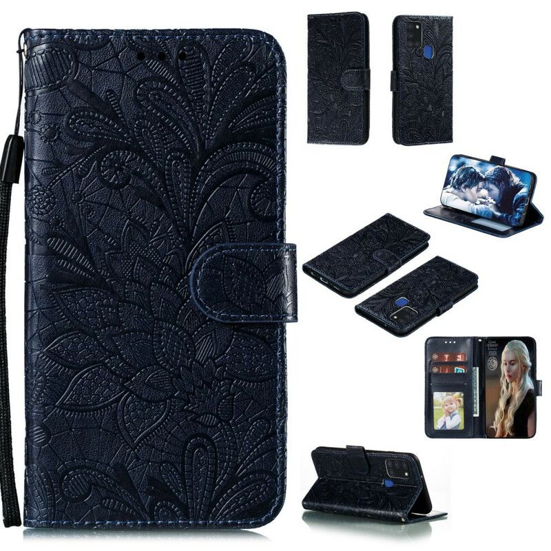 Kožené Puzdro Samsung Galaxy A21s Popruh Tribal Kvety