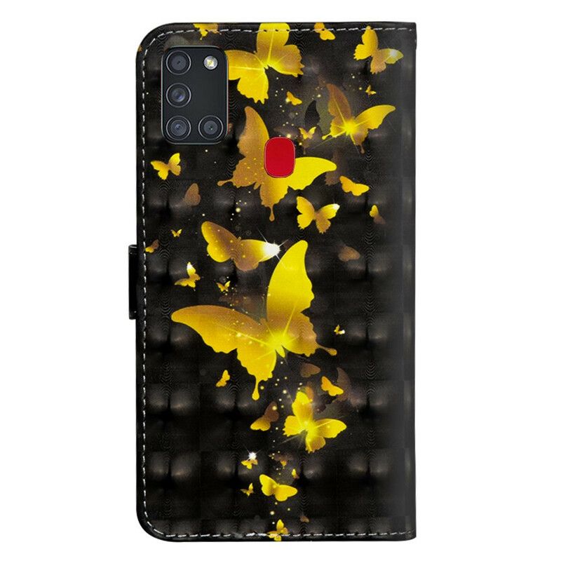 Kožené Puzdro Samsung Galaxy A21s Žlté Motýle