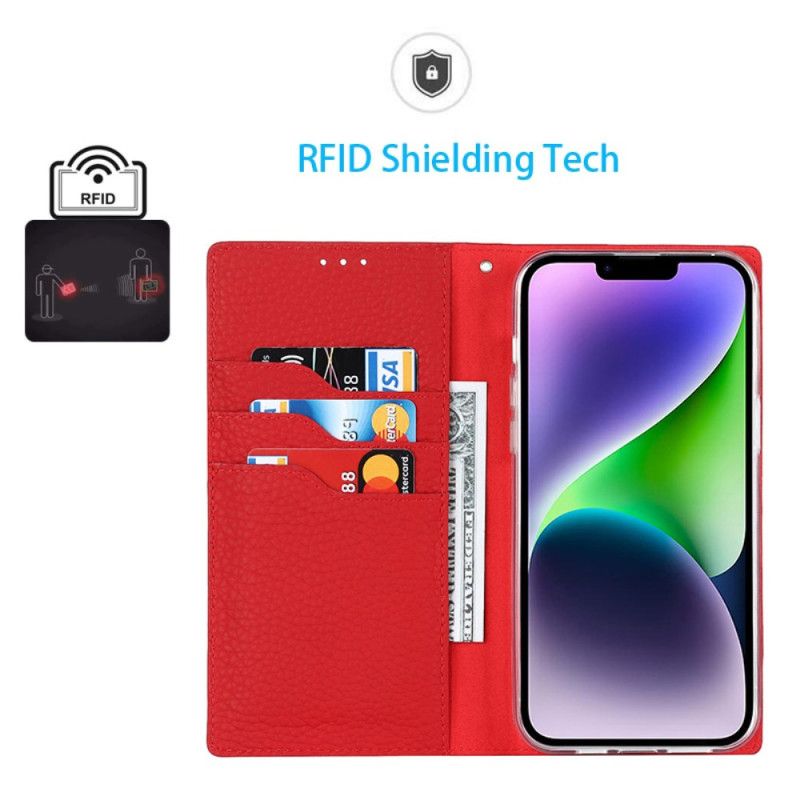 Flipové Puzdro iPhone 14 Plus Kožené Puzdro Originálny Kožený Remienok Litchi