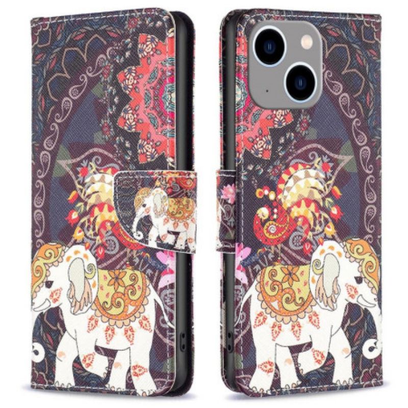 Kožené Puzdro iPhone 14 Plus Kmeňový Slon