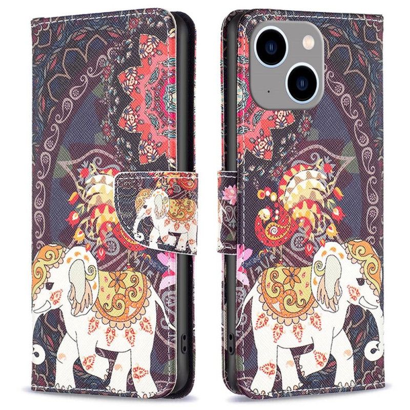 Kožené Puzdro iPhone 14 Plus Kmeňový Slon