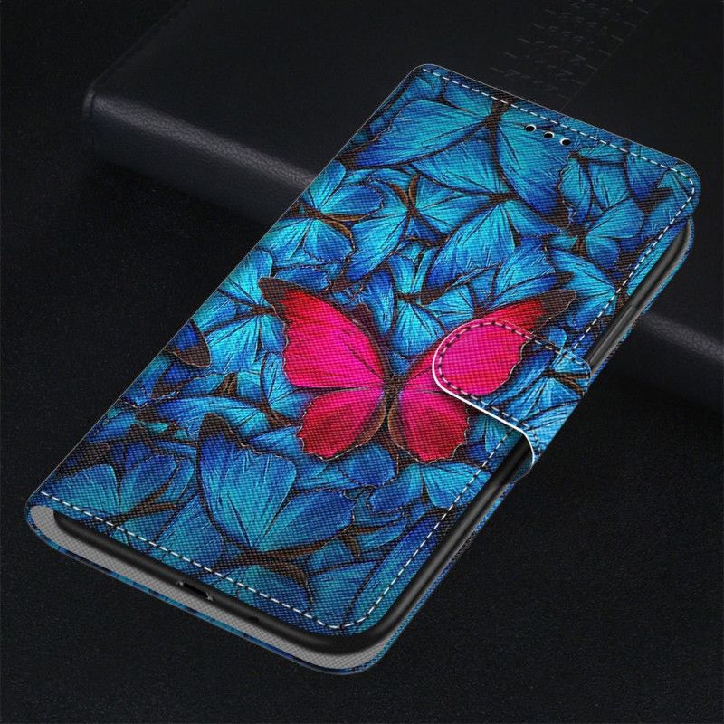 Kožené Puzdro Xiaomi 12 / 12X Červený Motýľ S Remienkom