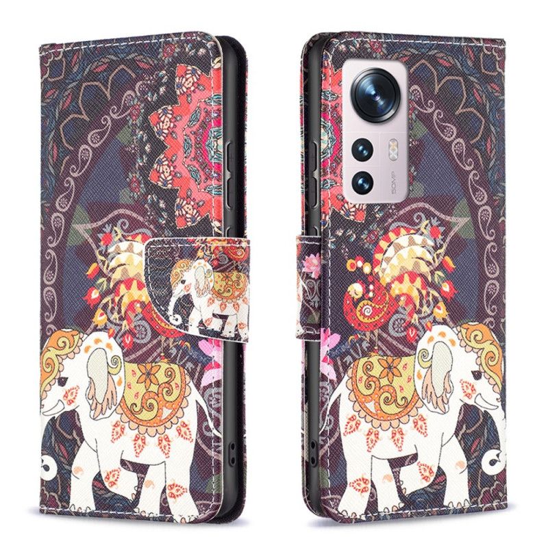 Kožené Puzdro Xiaomi 12 / 12X Indické Slony